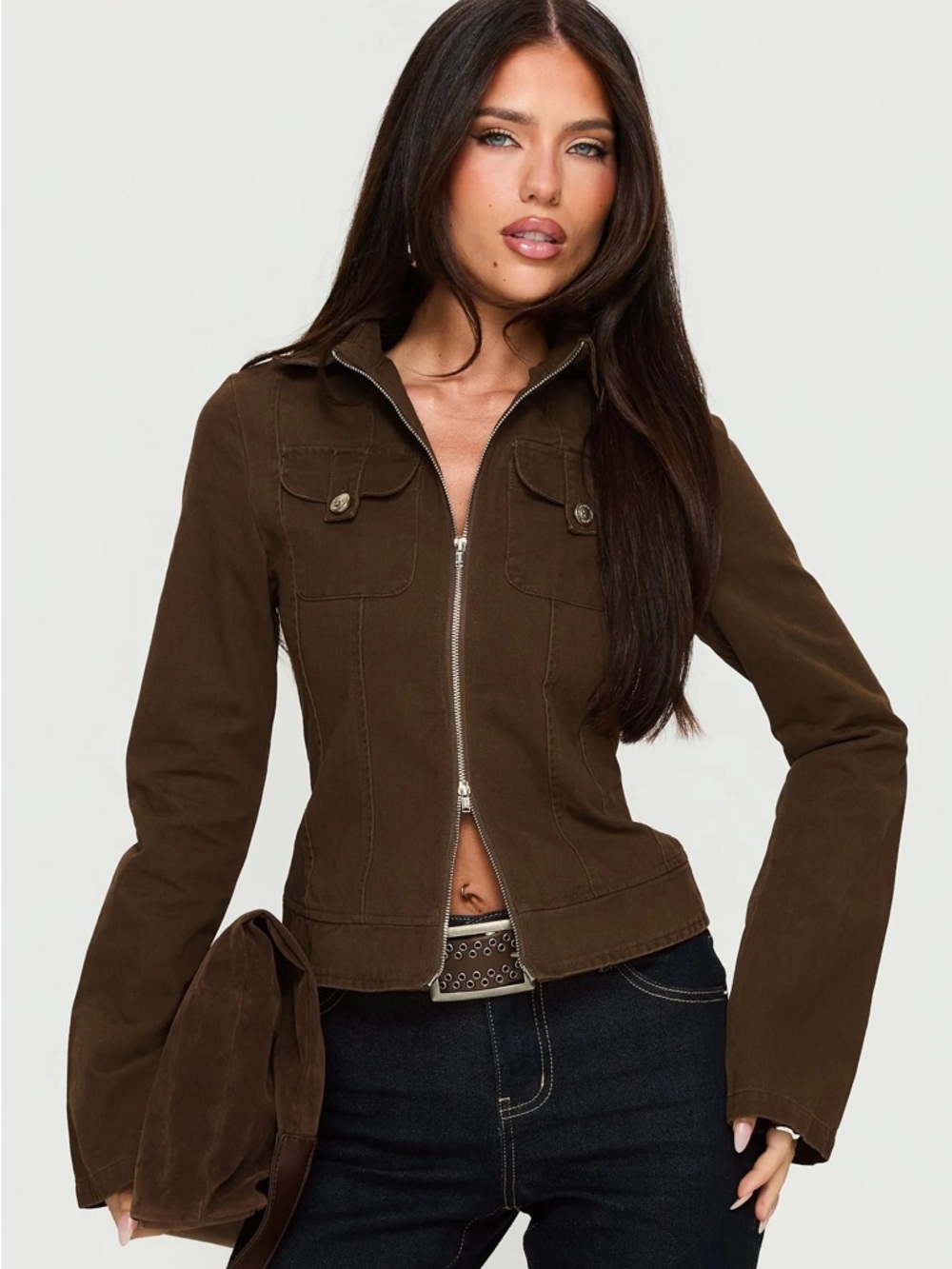 Princess Polly, Kelehan Long Sleeve Zip Front Jacket